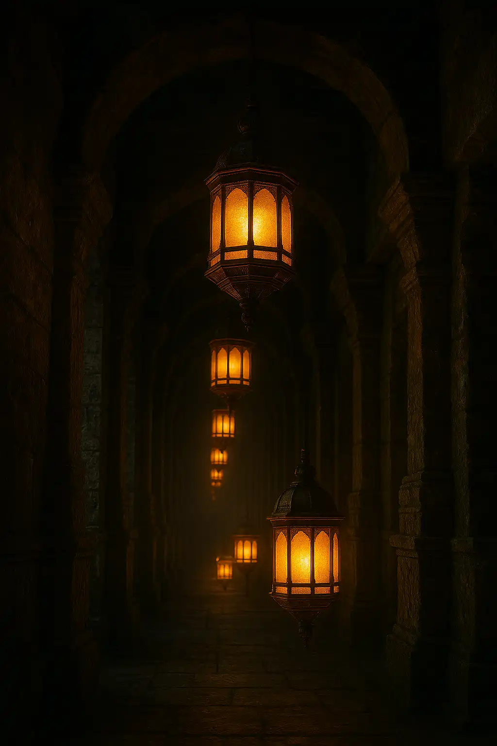 Rows of glowing golden lanterns representing bonus tiers inside the WinZu sanctuary